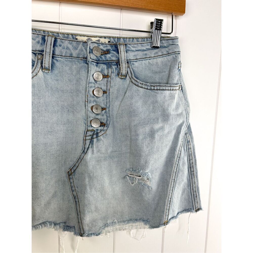 Free People X We the Free Montauk Button Fly Mini Distressed Denim Skirt 26 - Picture 3 of 12